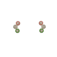 Stone-Color Pave Three-Round Stud Earrings (14K)