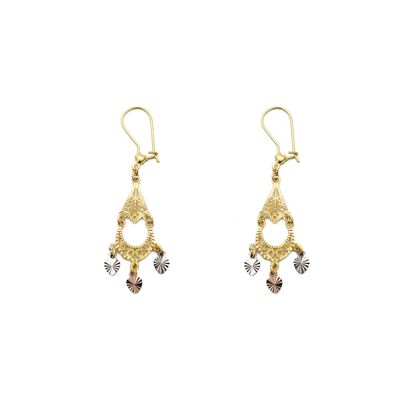 Tricolor 3-Hearts Chandelier Dangling Earrings (14K) Popular Jewelry New York