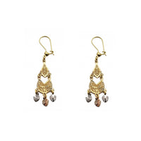 Tricolor 3-Hearts Filigree Chandelier Dangling Earrings (14K) Popular Jewelry New York