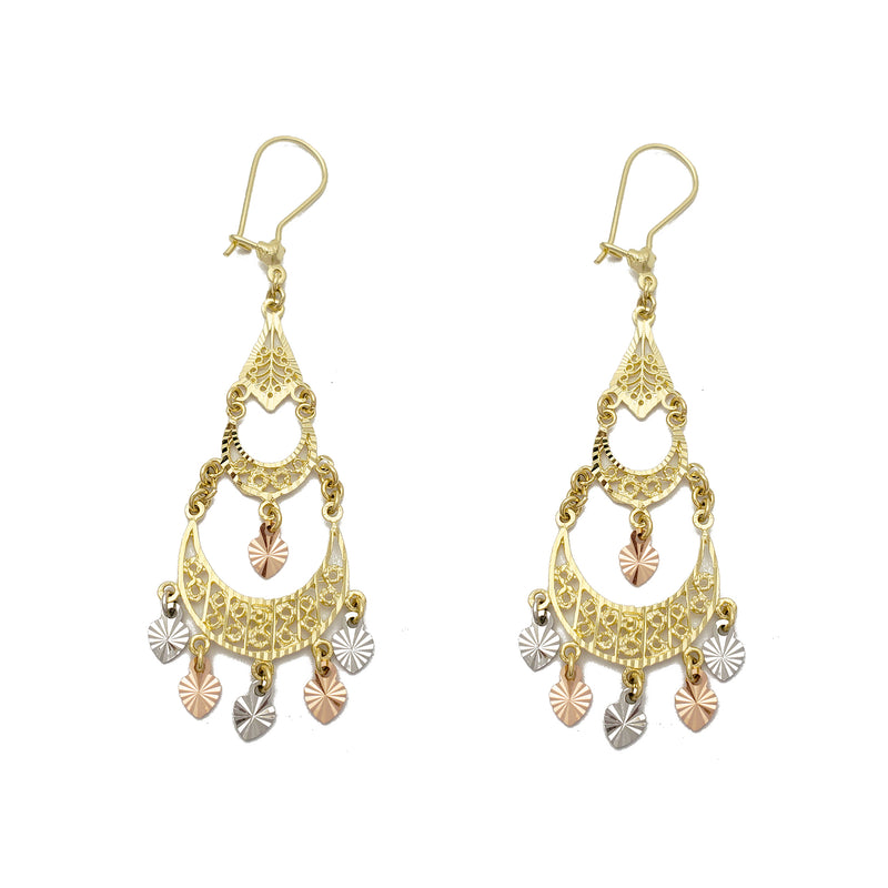 Tricolor Chandelier Dangling Earrings (14K) Popular Jewelry New York