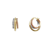 Trīskrāsu kanālu iestatīšanas trio-stīpām auskari (14K) Popular Jewelry NY