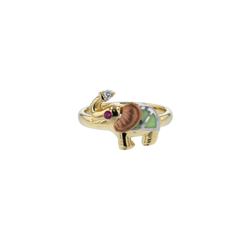 Tricolor Elephant CZ Ring (14K) Popular Jewelry New York