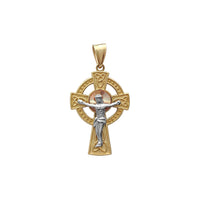 Tricolor Halo Celtic Crucifix Pendant (14K) Popular Jewelry New York