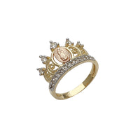 Tricolor Milgrained Virgin Mary Queen's Crown Ring (14K) Popular Jewelry New York