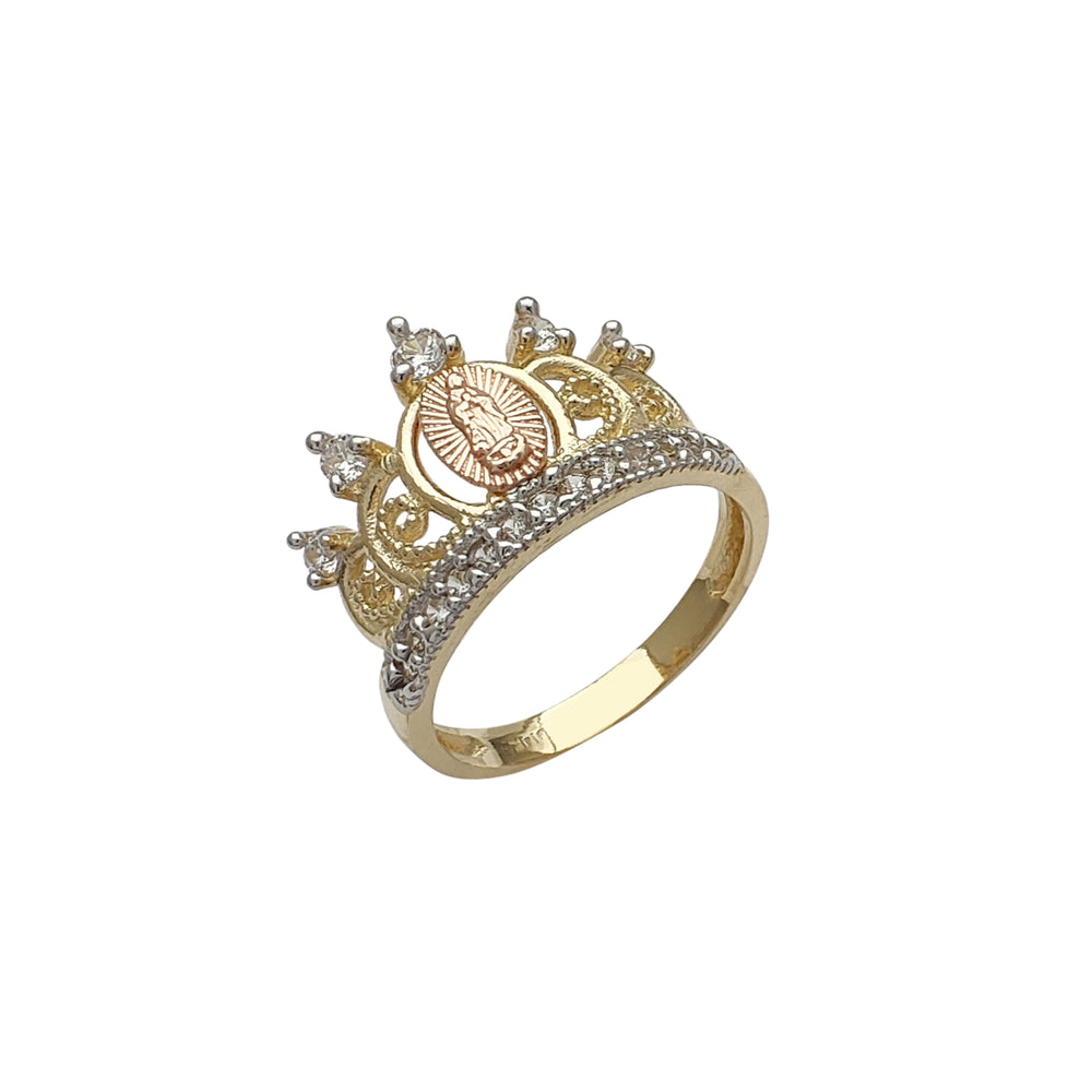 Tricolor Milgrained Virgin Mary Queen's Crown Ring (14K) Popular Jewelry New York