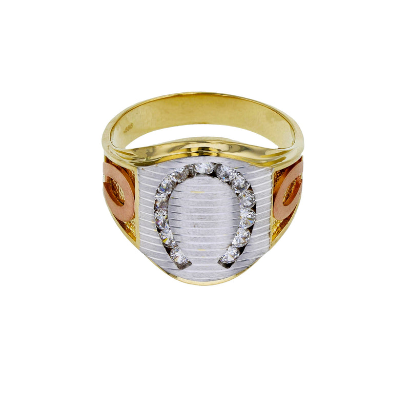 Tricolor Pave Horseshoe Men's Ring (14K) Popular Jewelry New York