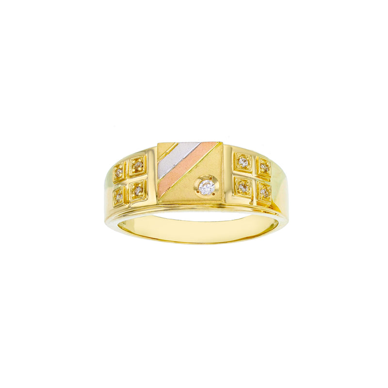 Tricolor Regal Square CZ Men's Ring (14K) Popular Jewelry New York