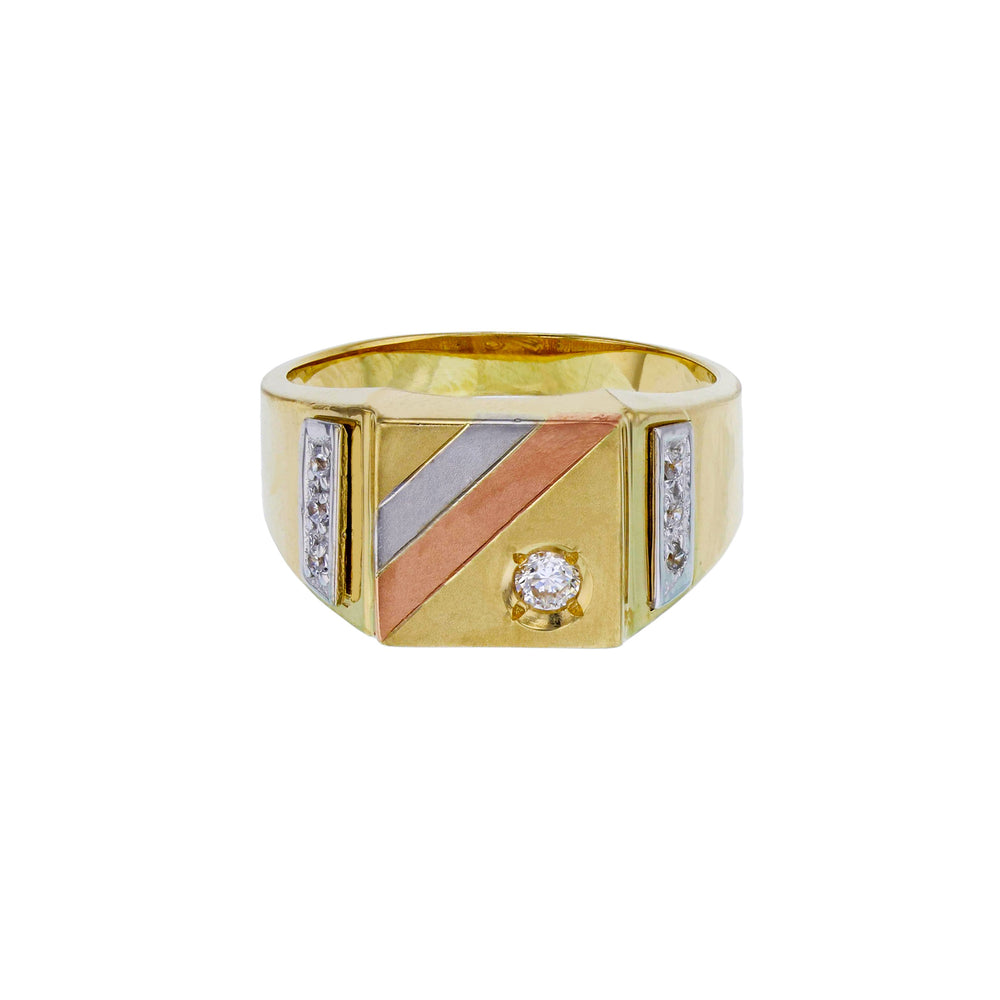 Tricolor Regal Square Stone Set Men's Ring (14K) Popular Jewelry New York
