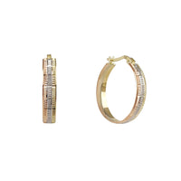 Tricolor Textured Diamond Cuts Hoop Earrings (14K) Popular Jewelry New York