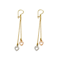 Tricolor Two-Hearts & Ball Drop Earrings (14K) Popular Jewelry New York