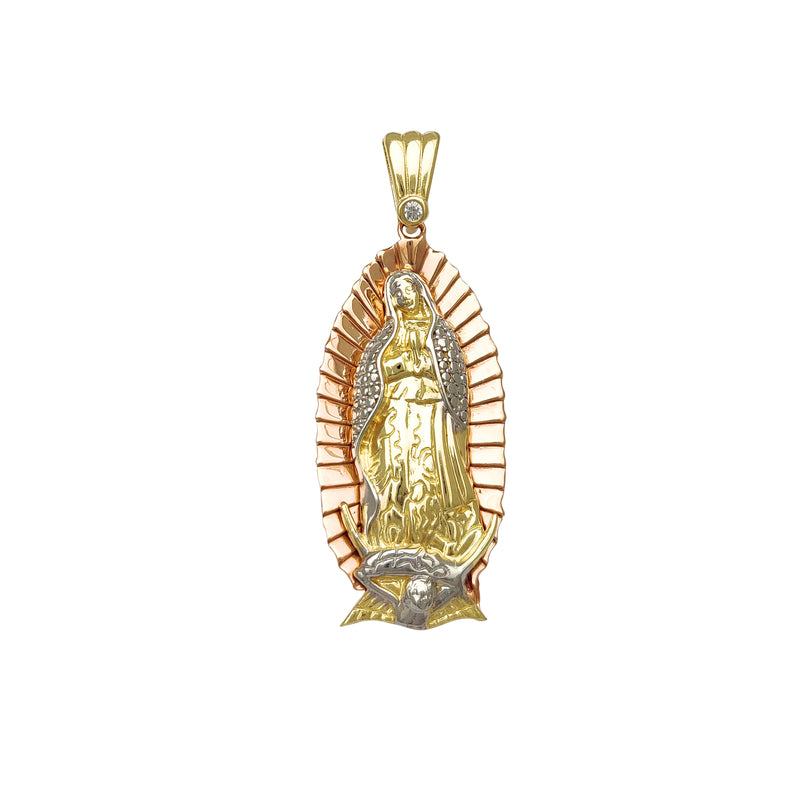 Tricolor Zirconia-Bail Virgin Mary Pendant (14K) Popular Jewelry New York