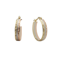 Trikolorni uhani z obročki z valovitim diamantom (14K) Popular Jewelry NY
