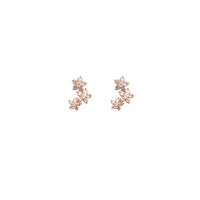Triple Flower Stud CZ Earrings (14K)