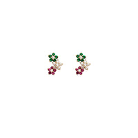Triple Flower Stud CZ Earrings (14K)