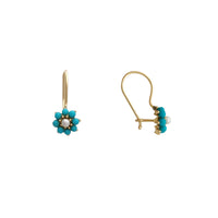 Turquoise & Pearl Flower Dangling Earrings (14K) Popular Jewelry NY