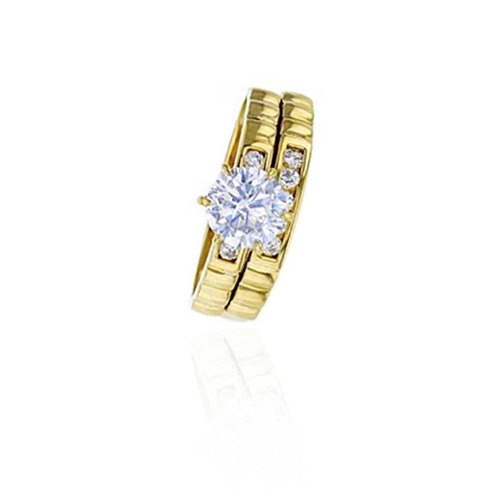 Two-Piece Ridged Engagement & Wedding Ring Set (14K)