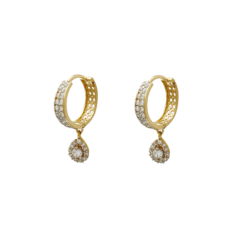 Two-Row Pave Teardrop Hanging Huggie Earrings (14K) Popular Jewelry New York