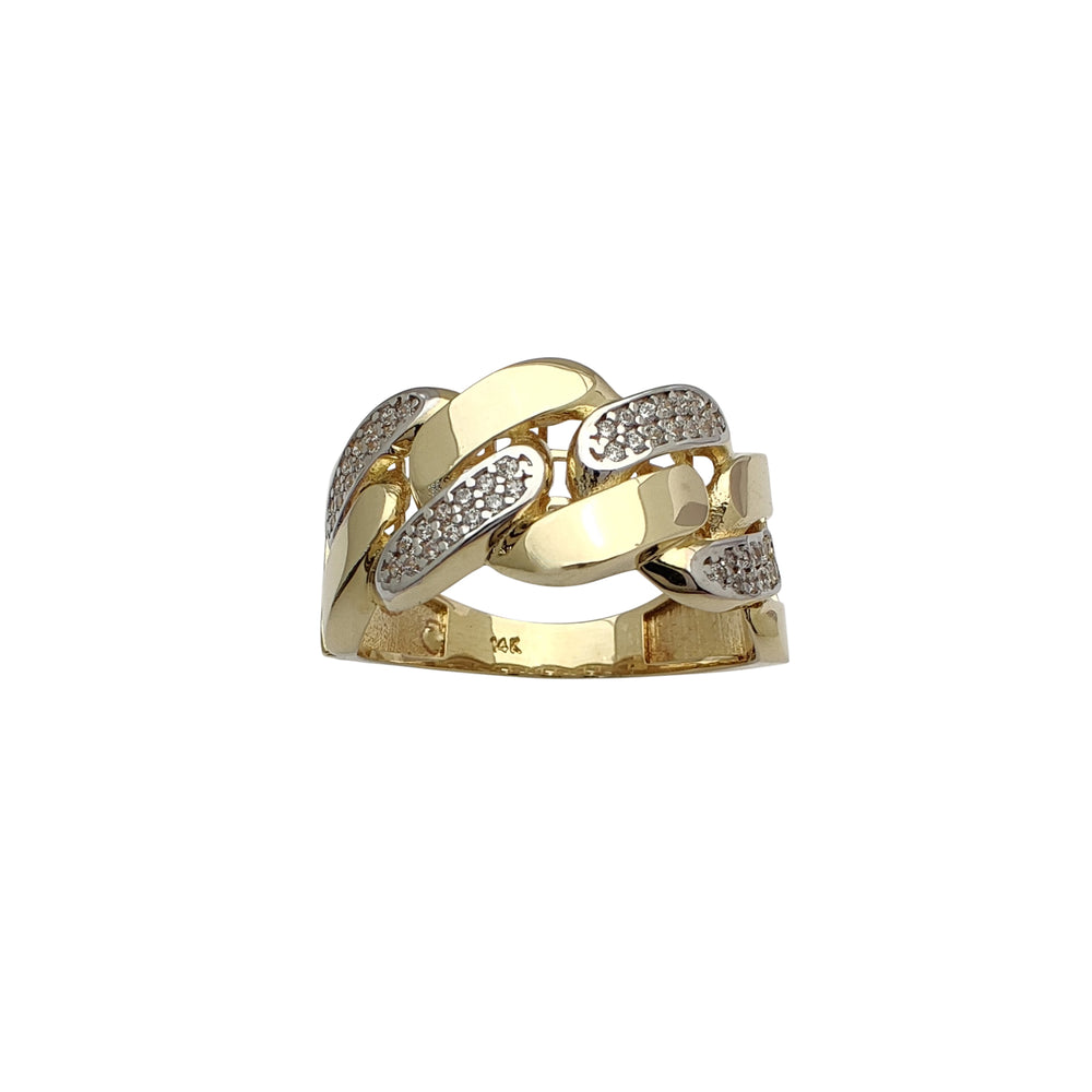 Two-Tone Alternating Pave Mesh-Back Cuban Ring (14K) Popular Jewelry New York