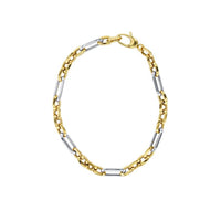Two-Tone Light Weight Cable Figaro Bracelet (14K)