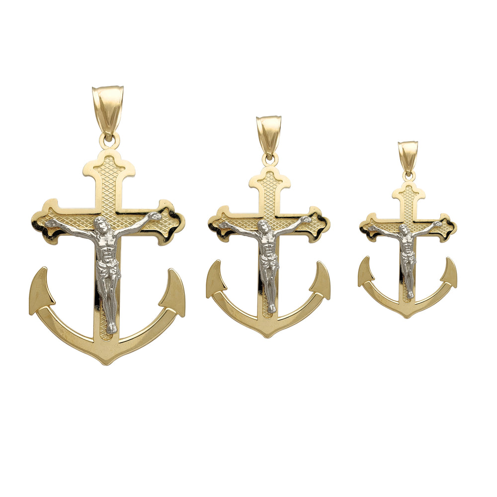 Two-Tone Crucified Anchor Pendant (14K) Popular Jewelry New York