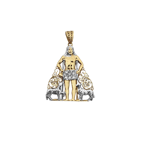 Two-Tone Diamond Cuts Vintage Vines Saint Lazarus Pendant (14K) Popular Jewelry New York