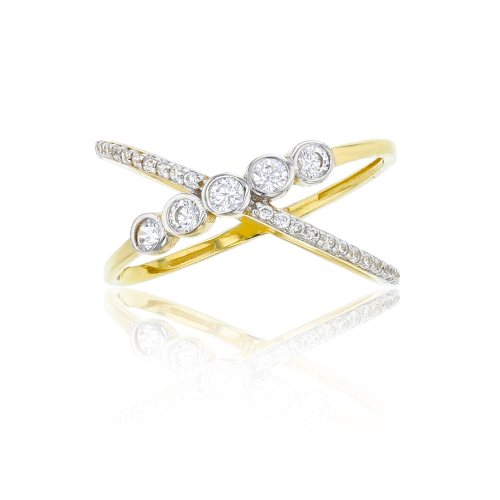 Two-Tone Gold Paved Criss-Cross Ring (14K) Popular Jewelry New York