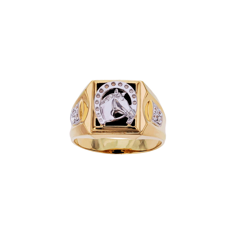 Two-Tone Horseshoe & Horse Head Black Onyx Ring (14K) Popular Jewelry New York