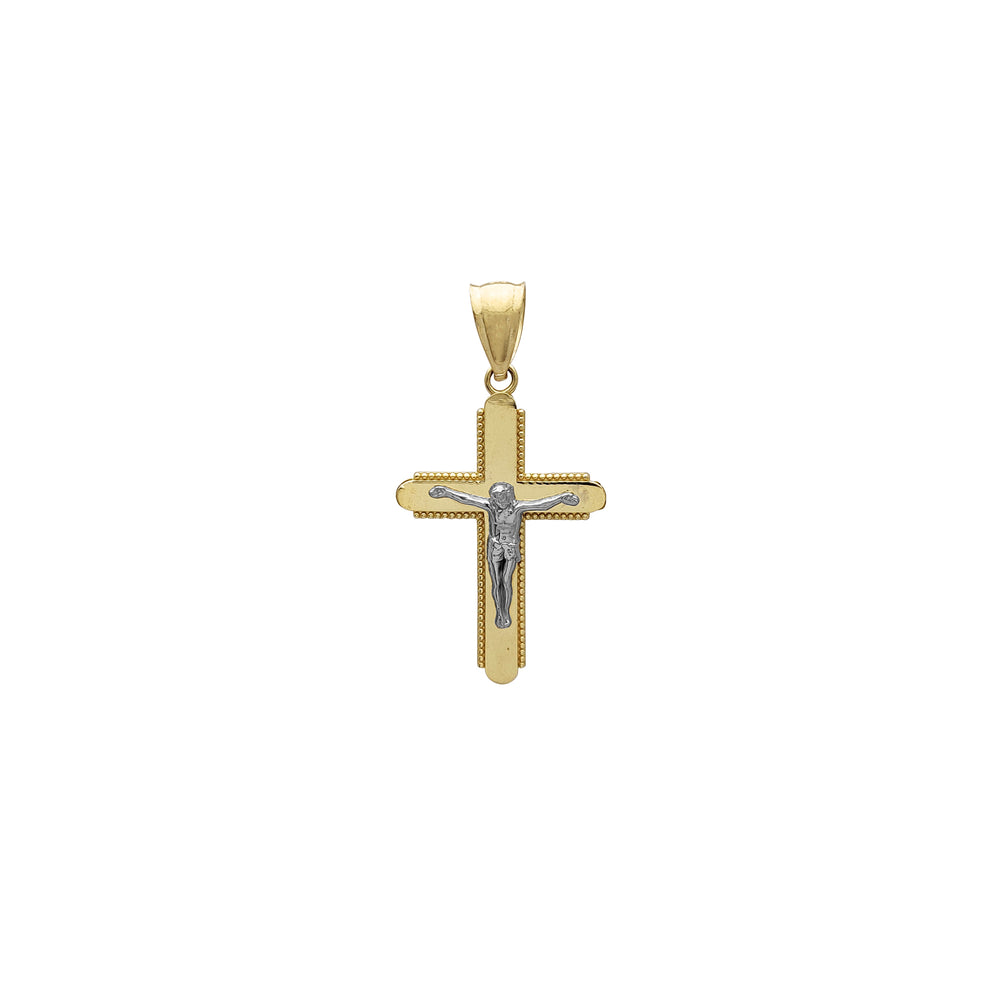 Two-Tone Milgrained Crucifix Pendant (14K) Popular Jewelry New York