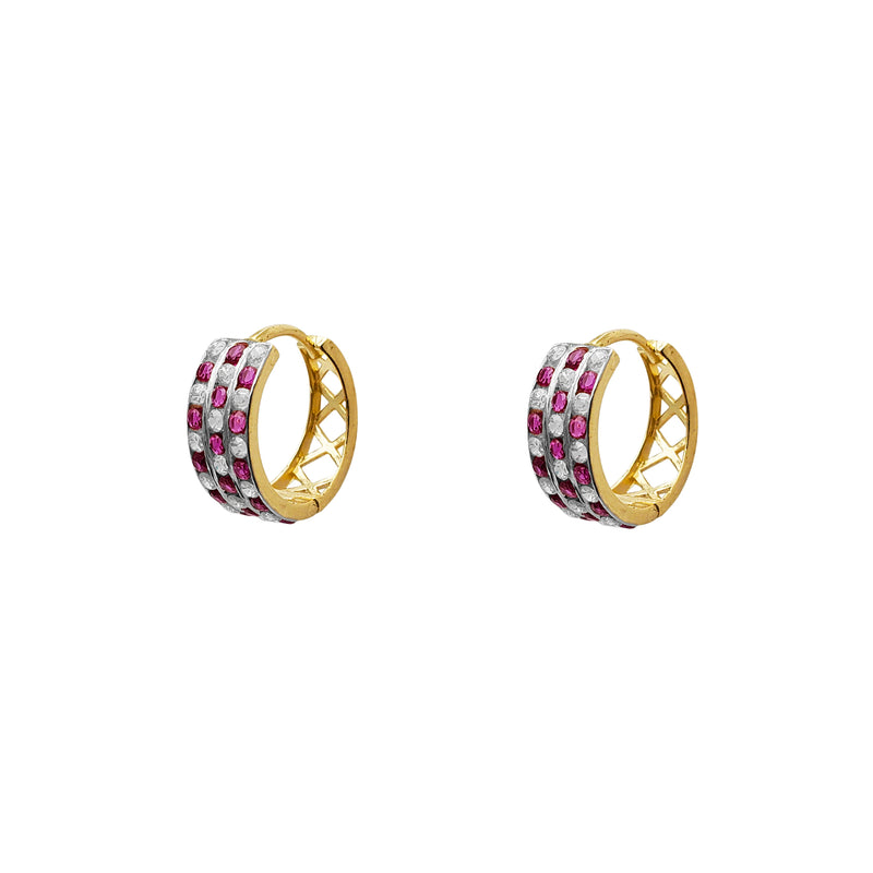 Two-Tone Pave Checkered Huggie Earrings (14K) Popular Jewelry New York