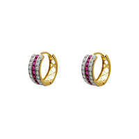 Tweekleurige Pave Huggie-oorbelle (14K) Popular Jewelry NY