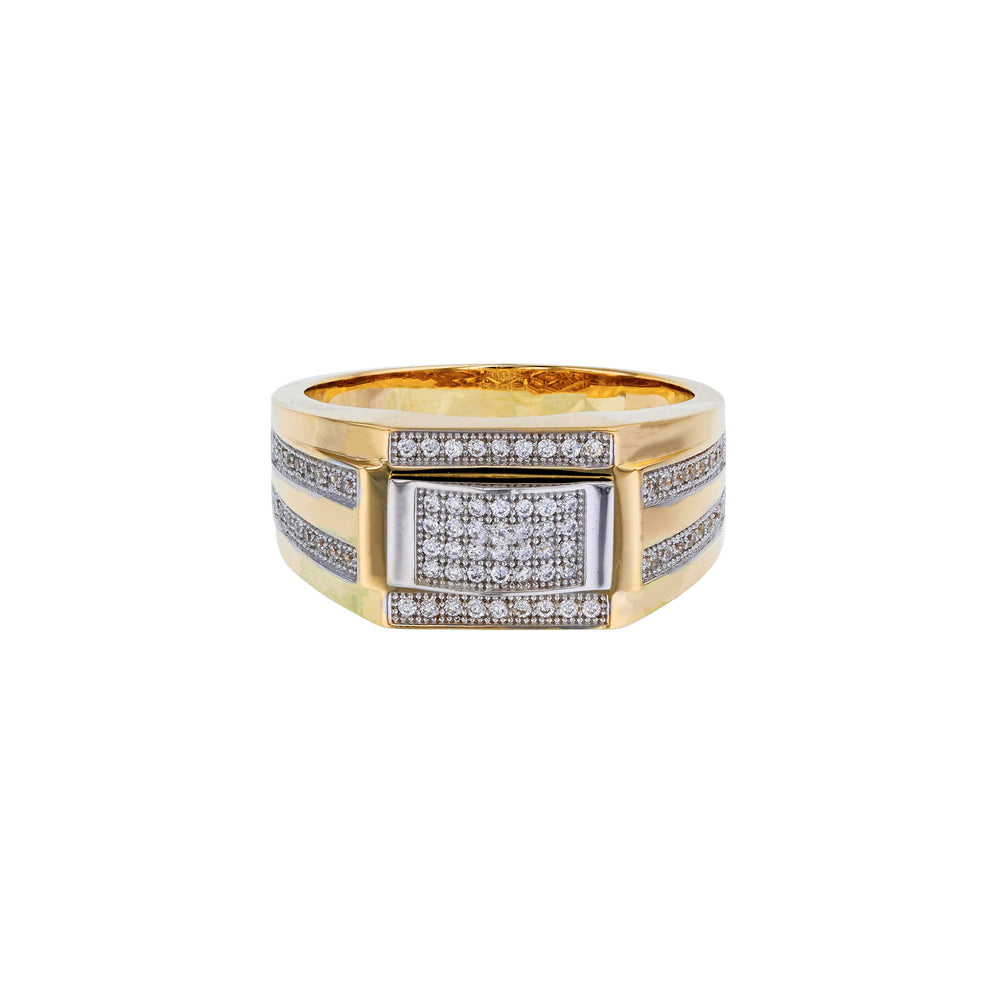 Two-Tone Pave Rectangular Men's Ring (14K) Popular Jewelry New York