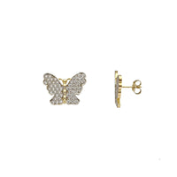 Two-Tone Pave Setting Butterfly Stud Earrings (14K)