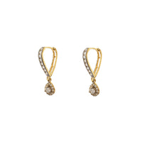 Two-Tone Pave Teardrop V-Shape Hanging Huggie Earrings (14K) Popular Jewelry New York