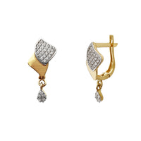 Two-Tone Pave Teardrop Hanging Huggie Earrings (14K) Popular Jewelry New York