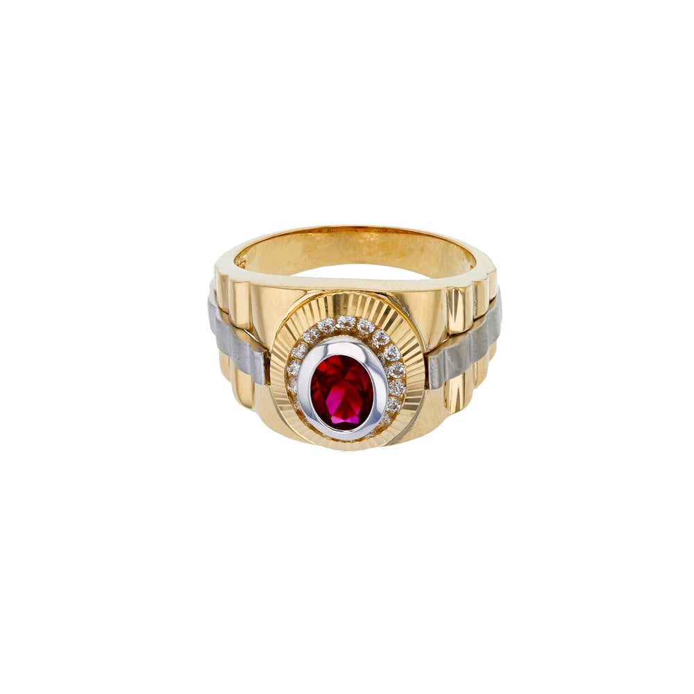 Two-Tone Red-Stone Presidential Ring (14K) Popular Jewelry New York