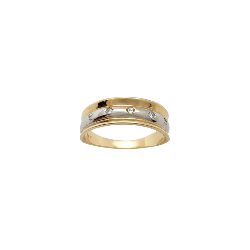 Two-Tone Concaved Gypsy-Set CZ Ring (14K)