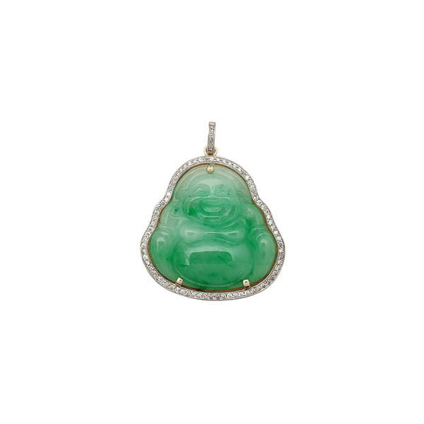 Two-Tone Buddha Jade Diamond Framed Pendant (14K) Popular Jewelry New York