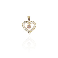 Two-Tone Centered Rose Heart CZ Pendant (14K)