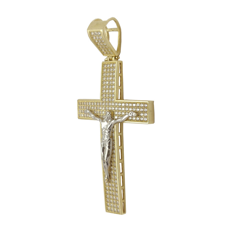 Two-Tone Crucifix CZ Pendant (14K)