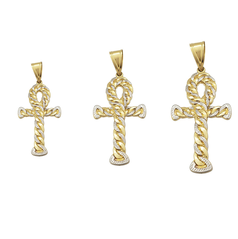 Two-Tone Cuban Ankh Pendant (14K)