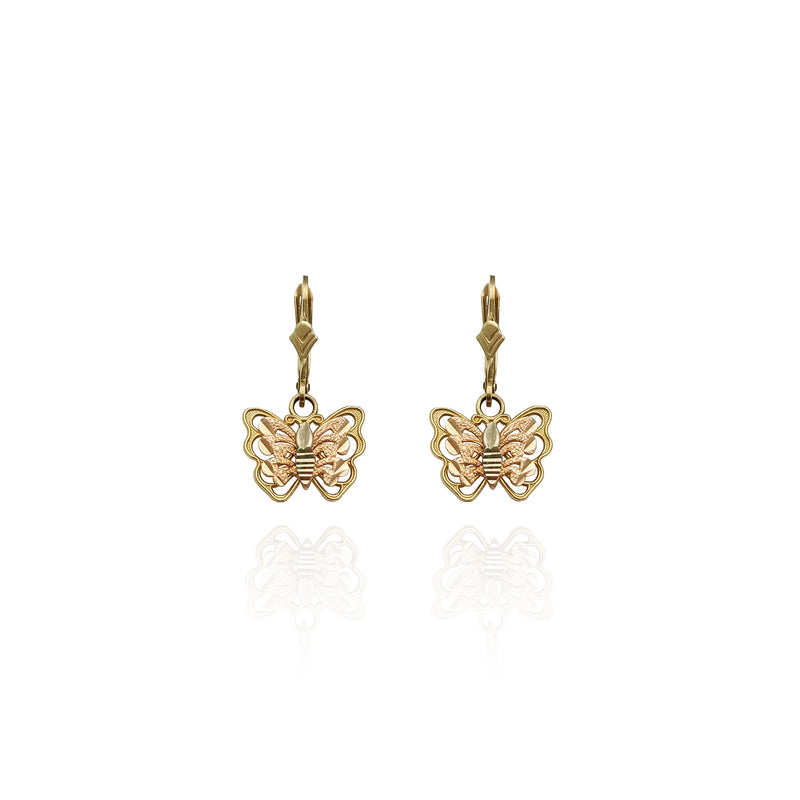 Two-Tone Diamond Cut Butterfly Dangling Earrings (14K) New York Popular Jewelry