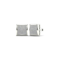 White Gold Diamond Square Dome Stud Earrings (14K)