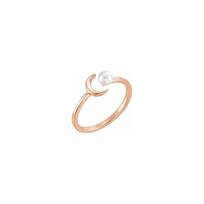 Crescent Moon Pearl Stackable Ring rose (14K) diagonal - Popular Jewelry - New York
