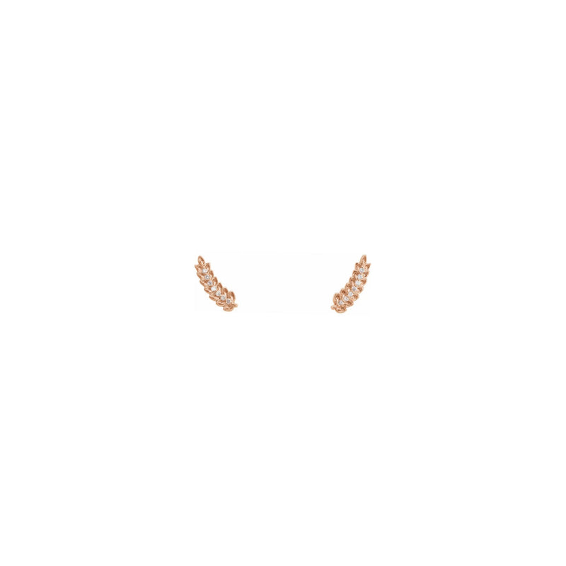 Diamond Accented Wheat Leaf Stud Earrings rose (14K) front - Popular Jewelry - New York