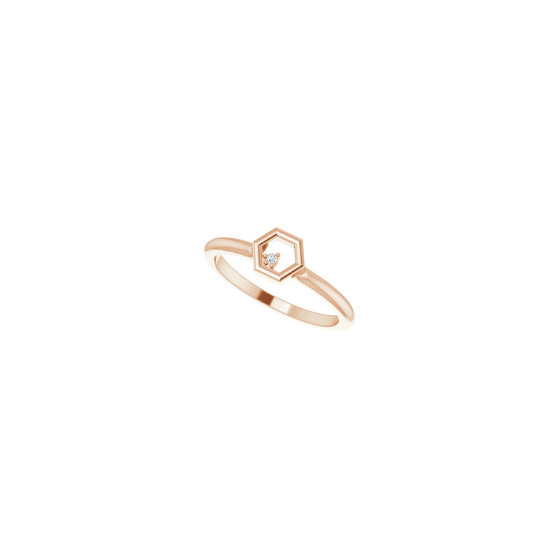 Diamond Honeycomb Stackable Solitaire Ring rose (14K) diagonal 2 - Popular Jewelry - New York