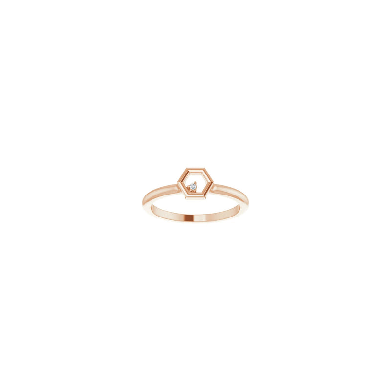Diamond Honeycomb Stackable Solitaire Ring rose (14K) front - Popular Jewelry - New York