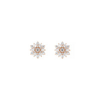 Pendientes de botón de copo de nieve con diamantes helados, rosa (14K) al frente - Popular Jewelry - Nueva York
