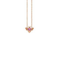 Pink Sapphire Bee Gemstone Charm Necklace rose (14K) front - Popular Jewelry - New York