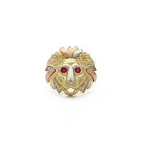 Tri-Color Lion Head Ring (14K) front - Popular Jewelry - New York