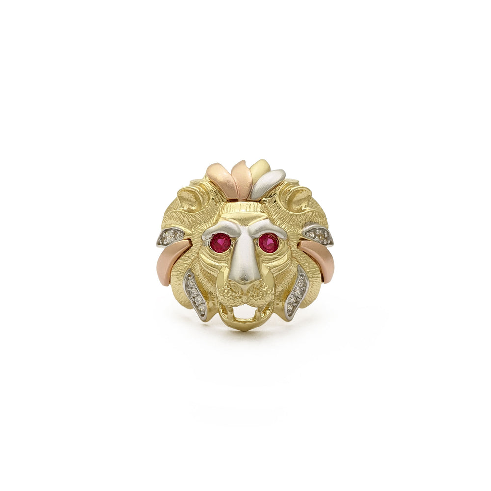Tri-Color Lion Head Ring (14K) front - Popular Jewelry - New York